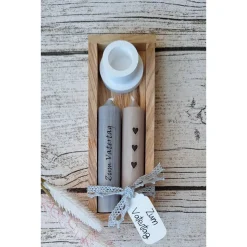 2 Stabkerzen mit Halter im Set in einer Eichen-Holzbox ~ Kerzen "Zum Vatertag" ~ Deko Kerze Papa