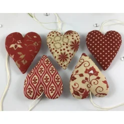 5 Sterne dunkelrot/beige – Stoffanhänger & Weihnachtsdeko aus Stoff, ca. 12x12cm