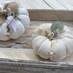 2 Stoffkürbisse aus Leinen Natur Herbst Dekoration