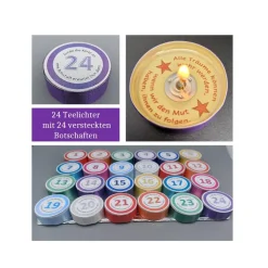 24 Teelichter mit versteckten Botschaften – Adventskalender Füllung & Geschenkidee