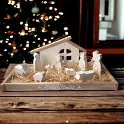 13 teilige Krippe aus Raysin mit Beleuchtung zur Weihnachtszeit personalisiert