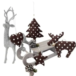 4- teilige Weihnachtsdeko zum aufhängen braun gepunktet