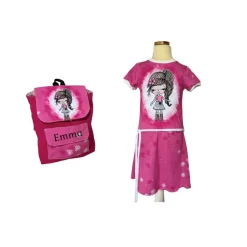 2 teiliges Set Kleid Kindergarten Rucksack - personalisierbar mit Namen und passendem Sommerkleid