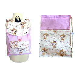 2 tlg. Set bestehend aus Kindergarten Rucksack und Turnbeutel. Hafenkitz gold mit und ohne Namen