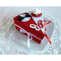 2 Tortenstücke in rot/weiß für Geldgeschenk/Gastgeschenk zur Hochzeit