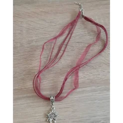 1 Trachten Halsband, Trachtenkette, Organza, Edelweißanhänger, 11 Farben zur Wahl