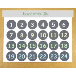 24 Tüten und Sticker Adventskalender grau weiß pastell bunt, SET Papiertüten Aufkleber