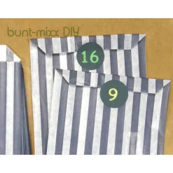 24 Tüten und Sticker Adventskalender grau weiß pastell bunt, SET Papiertüten Aufkleber