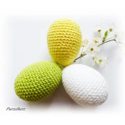5 Umhäkelte große Ostereier - Ostern,Tisch- oder Streudekoration,Gastgeschenk,hellgelb, weiß