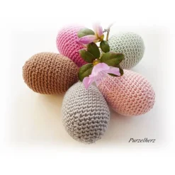 5 Umhäkelte Ostereier - Ostern,Tischdeko,Gastgeschenk,antike Farben,nostalgisch,boho,altrosa,grau,braun
