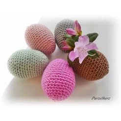 5 Umhäkelte Ostereier - Ostern,Tischdeko,Gastgeschenk,antike Farben,nostalgisch,boho,altrosa,grau,braun