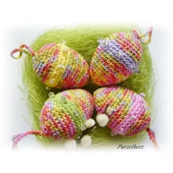 4 Umhäkelte Ostereier zum Aufhängen u. zur Tischdeko - Gastgeschenk,sammeln,Dekoeier,Ostern,bunt