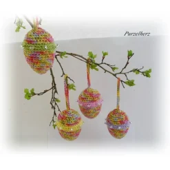 4 Umhäkelte Ostereier zum Aufhängen u. zur Tischdeko - Gastgeschenk,sammeln,Dekoeier,Ostern,bunt