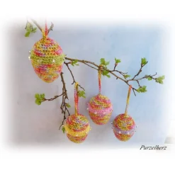4 Umhäkelte Ostereier zum Aufhängen u. zur Tischdeko - Gastgeschenk,sammeln,Dekoeier,Ostern,bunt