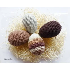 4 umhäkelte Ostereier zur Tischdeko - Gastgeschenk,Ostern,Muttertag,Dekoeier,festlich,modern,easter,sammeln,braun