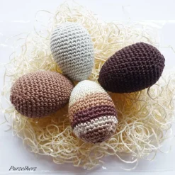 4 umhäkelte Ostereier zur Tischdeko - Gastgeschenk,Ostern,Muttertag,Dekoeier,festlich,modern,easter,sammeln,braun