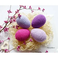 4 umhäkelte Ostereier zur Tischdeko - Gastgeschenk,Ostern,Muttertag,Dekoeier,festlich,modern,easter,pink,lila,flieder
