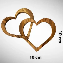 2 verbundene Herzen aus Olivenholz personalisierbar