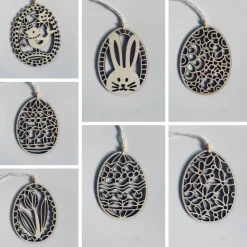 7 verschiedene Eieranhänger aus Holz, Holzeier als Dekoration oder Geschenk zu Ostern, filigrane gelaserte Eier