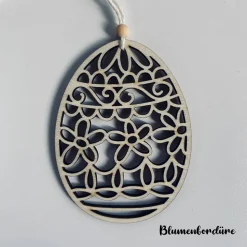 7 verschiedene Eieranhänger aus Holz, Holzeier als Dekoration oder Geschenk zu Ostern, filigrane gelaserte Eier