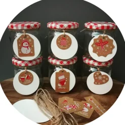 6 weihnachtliche Einmachgläser inkl. Etiketten für handmade Geschenke