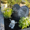 15 x 17 cm Schieferherz mit Gravur – personalisierter Gedenkstein mit Foto & Wunschtext als wetterfester Grabschmuck