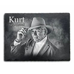 20 x 15 cm Schiefertafel mit Gravur – personalisierter Gedenkstein mit Foto & Wunschtext als wetterfester Grabschmuck