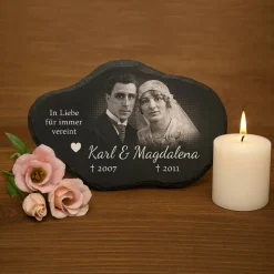 30 x 20 cm Wolke Schiefertafel mit Gravur – Personalisierter Gedenkstein mit Foto & Wunschtext – wetterf