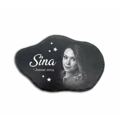 30 x 20 cm Wolke Schiefertafel mit Gravur – Personalisierter Gedenkstein mit Foto & Wunschtext – wetterf