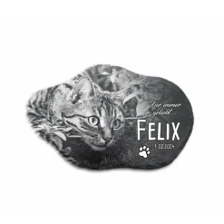 20 x 15 cm Wolke Schiefertafel mit Gravur – Personalisierter Gedenkstein mit Foto & Wunschtext – Tiere