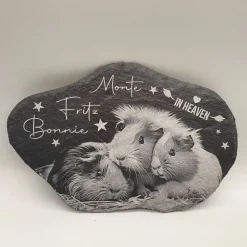 20 x 15 cm Wolke Schiefertafel mit Gravur – Personalisierter Gedenkstein mit Foto & Wunschtext – Tiere