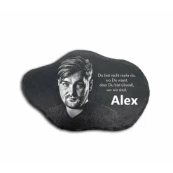 20 x 15 cm Wolke Schiefertafel mit Gravur – Personalisierter Gedenkstein mit Foto & Wunschtext – wetterfester Grabstein