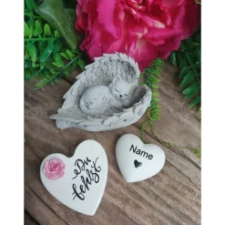 3 x Grabschmuck, Tiergedenkstein, Tiergrabstein, Gedenkstein Katze, Grabschmuck,Flügel,Trauer,  Beton, frostfest. Katze