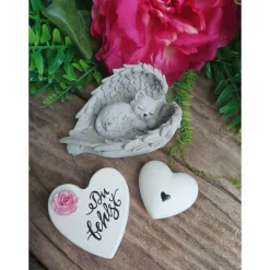 3 x Grabschmuck, Tiergedenkstein, Tiergrabstein, Gedenkstein Katze, Grabschmuck,Flügel,Trauer,  Beton, frostfest. Katze