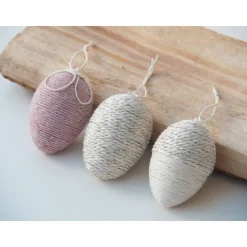 3 x OSTEREIER Deko, Vintage- und Landhausstil, Osterzeit, Handmade, Creme, Rosé, Gold, ca 6 cm