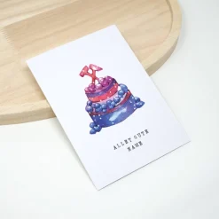 A6 Geburtstagskarte Ruhrpott | Torte aus Kohle blau lila | Allet Gute | Aquarell Zeichnung | Mit Umschlag Personalisiert
