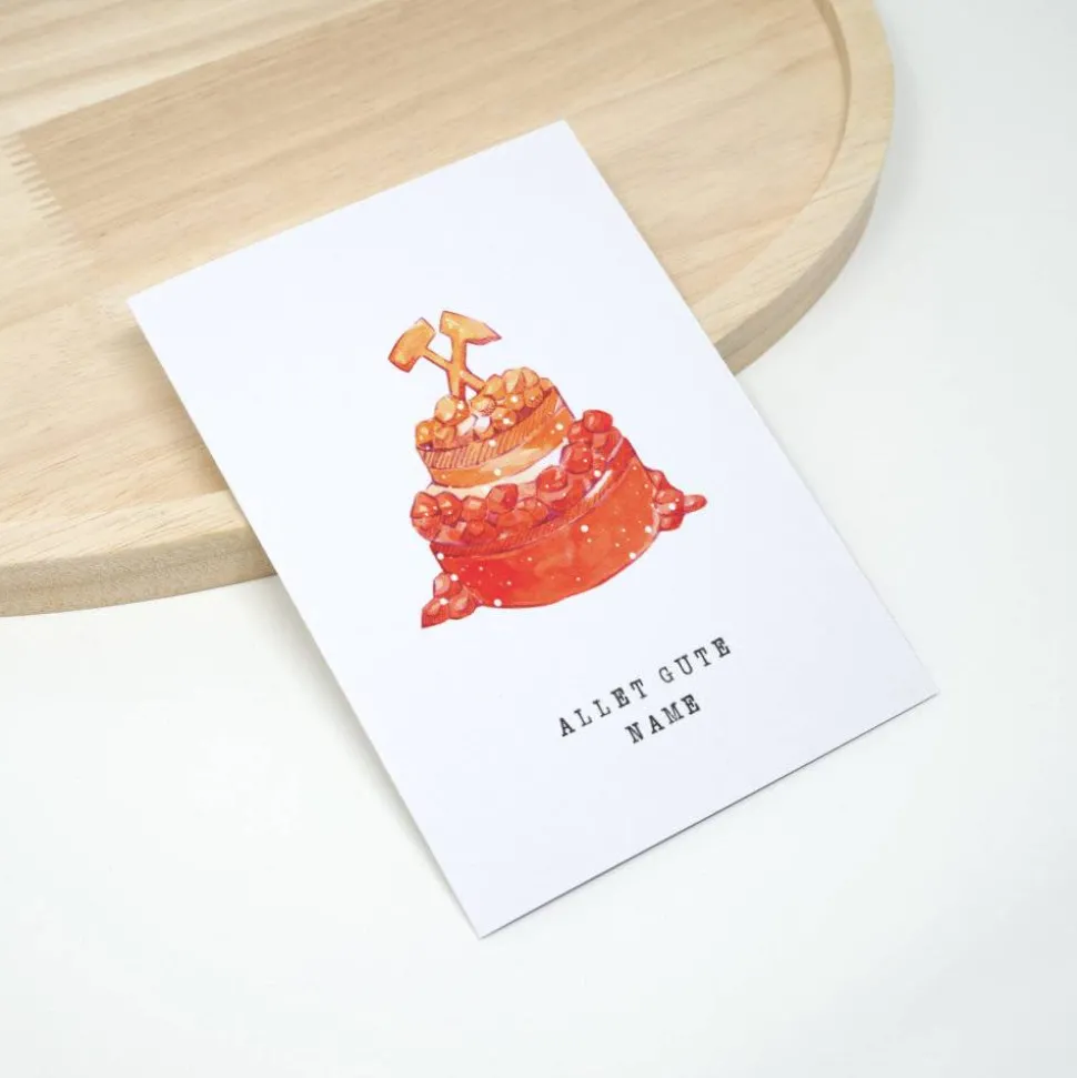 A6 Geburtstagskarte Ruhrpott | Torte aus Kohle rot orange | Allet Gute | Wunschname | Personalisiert