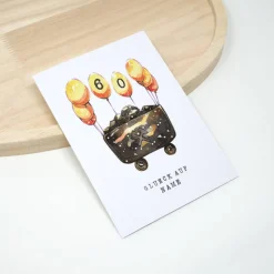 A6 Geburtstagskarte Ruhrpott Kohlenlore gelb Luftballons | Glück auf Karten  | Personalisiert Alter Name