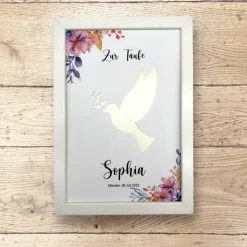 A4 Geldgeschenk zur Taufe, Kommunion, Konfirmation, Friedenstaube mit Blumenranke rosa