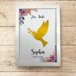 A4 Geldgeschenk zur Taufe, Kommunion, Konfirmation, Friedenstaube mit Blumenranke rosa