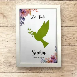 A4 Geldgeschenk zur Taufe, Kommunion, Konfirmation, Friedenstaube mit Blumenranke rosa