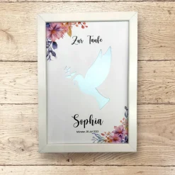 A4 Geldgeschenk zur Taufe, Kommunion, Konfirmation, Friedenstaube mit Blumenranke rosa