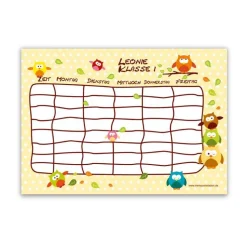 A4 Stundenplan | Kleine Eulen - gelb - personalisierbar, optional wiederbeschreibbar