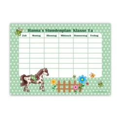 A4 Stundenplan | Pferde Sternchen - grün - personalisierbar, optional wiederbeschreibbar