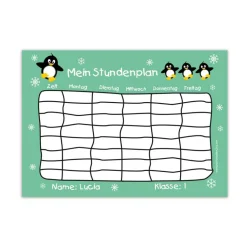 A4 Stundenplan | Pinguin mint - personalisierbar, optional wiederbeschreibbar