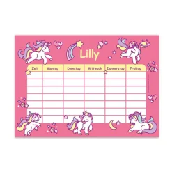 A4 Stundenplan | Regenbogen Einhorn rosa - personalisierbar, optional wiederbeschreibbar