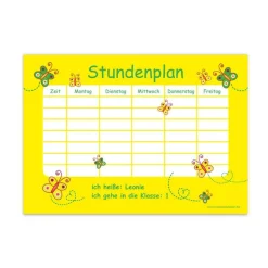 A4 Stundenplan | Schmetterlinge - gelb - personalisierbar, optional wiederbeschreibbar