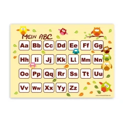 ABC Lernposter – Kleine Eulen mit bunten Blättern | Umweltfreundlich, liebevoll gestaltet
