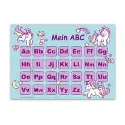 ABC Lernposter | Regenbogen Einhorn hellblau