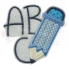 ABC mit Stift in blau Applikation Aufbügler